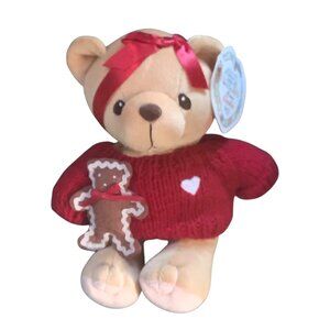 Vtg 1999 Cherished Teddies "Cookie" Plush Bear Gingerbread Red Knit Sweater 8”